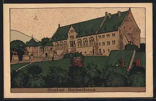 Steindruck-AK Goslar, Blick auf das Kaiserhaus