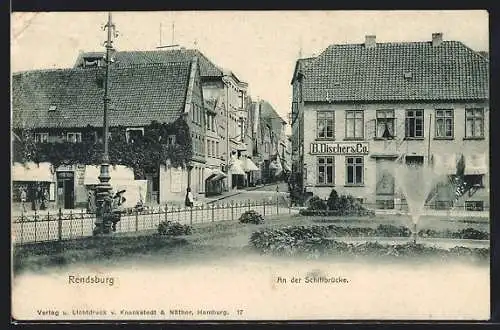 AK Rendsburg, An der Schiffbrücke, Geschäft B. Discher & Co.