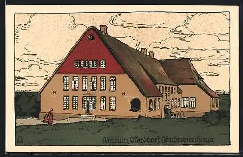 Steindruck-AK Amrum, Norddorf, Ambronenhaus