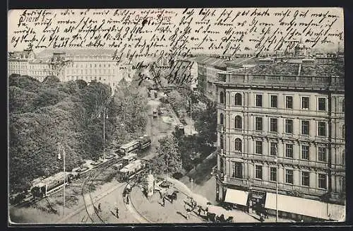 AK Wien, Opern-Ring mit Strassenbahnen aus der Vogelschau