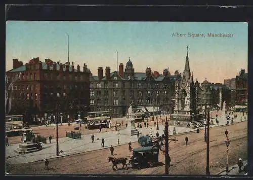 AK Manchester, Albert Square, Strassenbahn