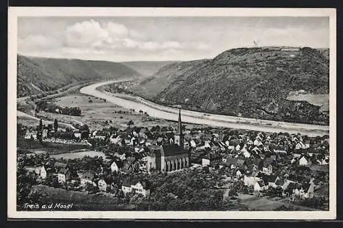 AK Treis /Mosel, Ortsansicht mit Mosel aus der Vogelschau
