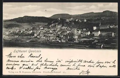 AK Gerolstein, Gesamtansicht mit Bergpanorama aus der Vogelschau