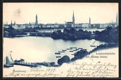 AK Hamburg-Neustadt, Lombardsbrücke mit Binnen-Alster