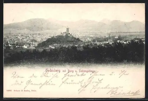 AK Godesberg, Gesamtansicht mit Burg und Siebengebirge