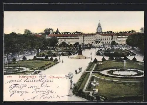 AK Karlsruhe, Schlossplatz mit Schloss und Anlagen
