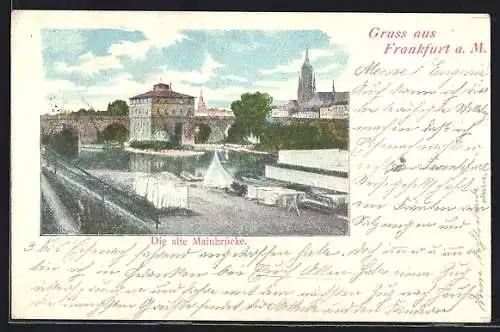 Künstler-AK Frankfurt a. M., Die alte Mainbrücke