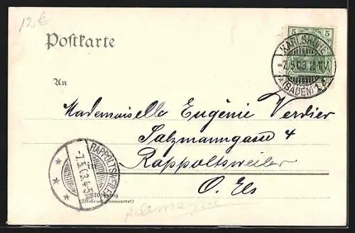 AK Karlsruhe, Schlosspark-Partie mit Springbrunnen