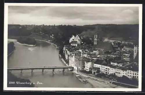 AK Wasserburg a. Inn, Ortsansicht mit Innbrücke aus der Vogelschau