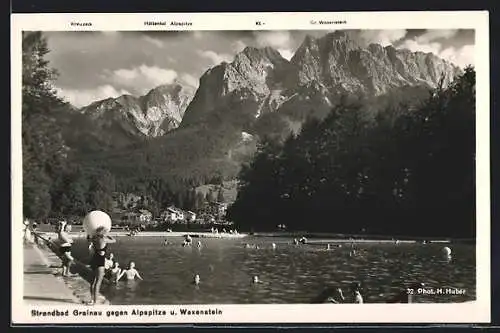 AK Grainau, Strandbad Grainau gegen Alpspitze u. Waxenstein