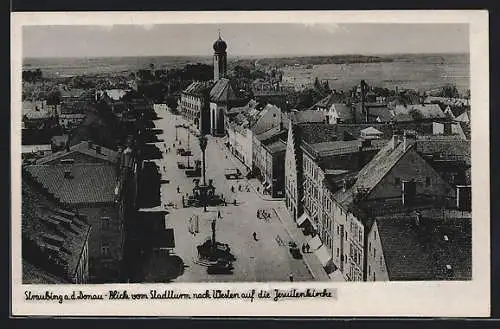 AK Straubing, Blick vom Stadtturm nach Westen auf die Jesuitenkirche