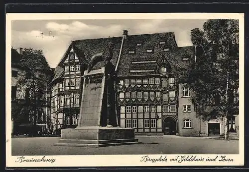 AK Braunschweig, Burgplatz mit Gildehaus und Löwen