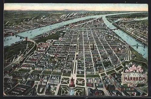 AK Mannheim, Blick aus der Vogelschau auf den Ort