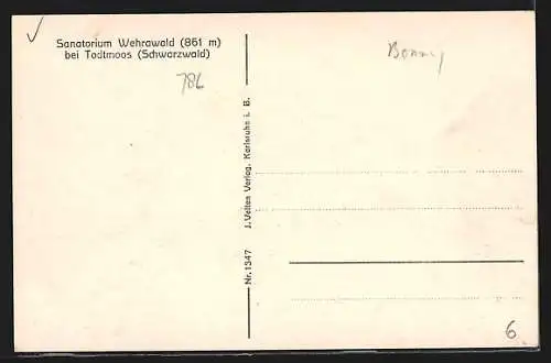 AK Todtmoos /Schwarzw., Sanatorium Wehrawald aus der Vogelschau