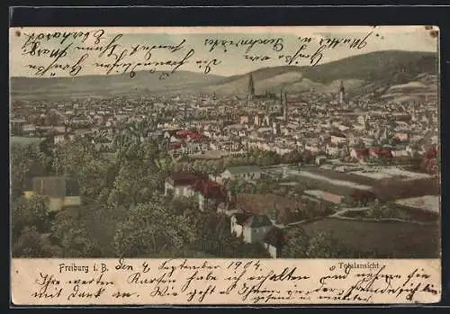 AK Freiburg i. B., Totalansicht mit Blick auf die Berge