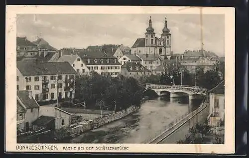 AK Donaueschingen, Partie bei der Schützenbrücke mit Hotel