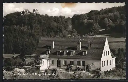 AK Dalwigksthal /Frankenberg, Haus Thalblick mit Burg Lichtenfels