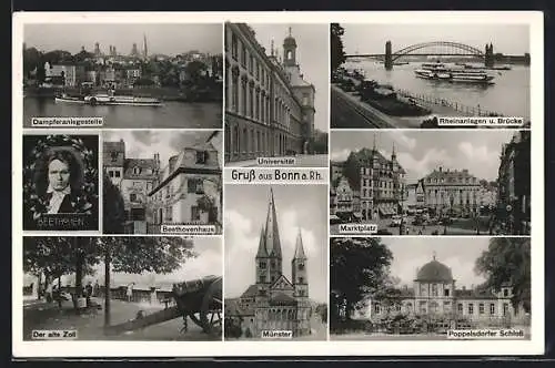 AK Bonn /Rh., Beethovenhaus, Der alte Zoll, Dampferanleger