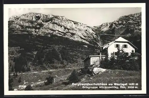 AK Waxriegel, Blick zur Berghütte Bergfreundeschutzhaus