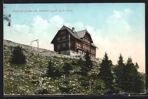 AK Stuberghaus, Blick auf die Berghütte am Schöckel