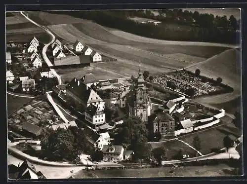 AK Marienweiher im Frankenwald, Wallfahrtskirche mit Franziskanerkloster vom Flugzeug aus