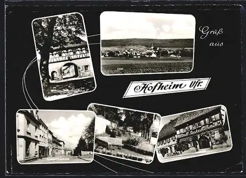 AK Hofheim Ufr., Totalansicht, Grossmannsdorfer Tor, Amtsgerichtsstrasse, Partie a. d. Stadtmauer, Apotheke