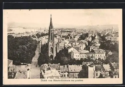 AK Bonn, Blick auf den Ort und Siebengebirge von der Münsterkirche aus