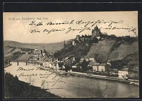 AK Saarburg /Bez. Trier, Teilansicht mit Schloss