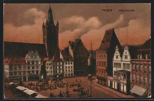 AK Trier, Hauptmarkt mit Geschäften