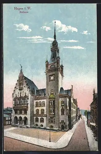 AK Hagen i. W., Rathaus mit Strassenpartie