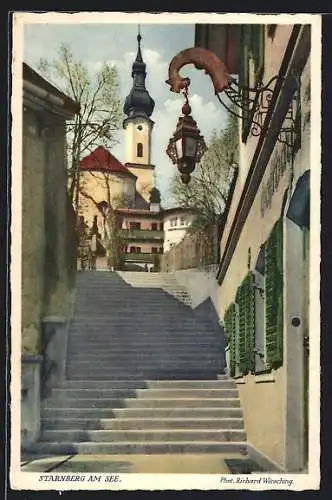 AK Starnberg am See, Gasthaus an der Treppe