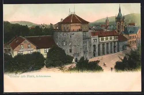 AK Goslar am Harz, Hotel Achtermann mit Strassenpartie