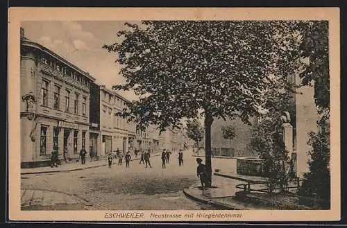 AK Eschweiler, Neustrasse mit Gasthaus-Alt-Heidelberg und Kriegerdenkmal