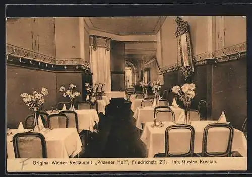 AK Berlin, Wiener Restaurant Pilsener Hof, Friedrichstr. 211, Innenansicht