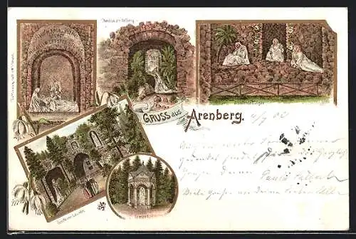 Lithographie Arenberg, Grotte von Lourdes, Schlafende Jünger