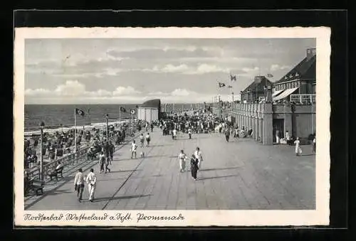 AK Westerland a. Sylt, Nordseebad, Promenade mit n