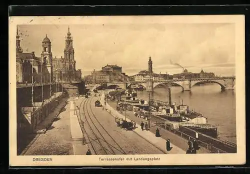 AK Dresden, Terrassenufer mit Landungsplatz