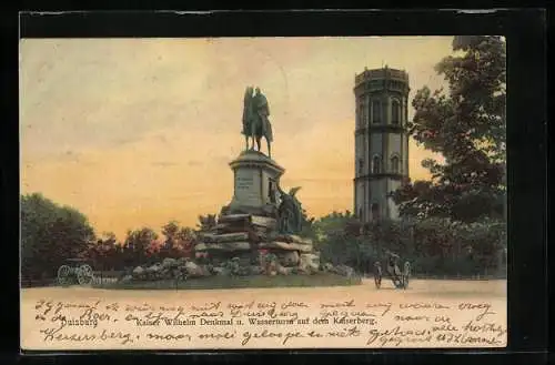AK Duisburg, Kaiser Wilhelm-Denkmal und Wasserturm auf dem Kaiserberg