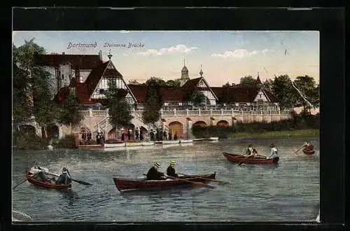 AK Dortmund, Steinerne Brücke mit Booten