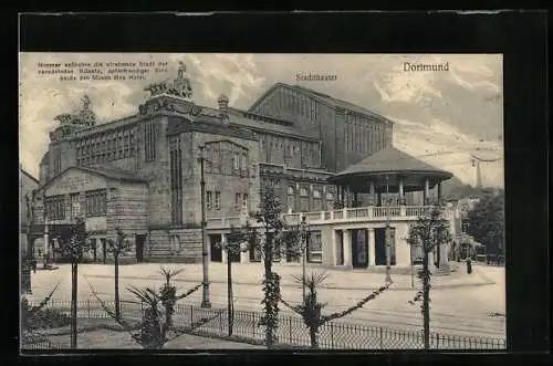 AK Dortmund, Stadttheater mit Strassenpartie