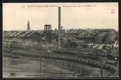 AK Montceau-les-Mines, Vue générale sur le Crible no 3, Kohlebergbau