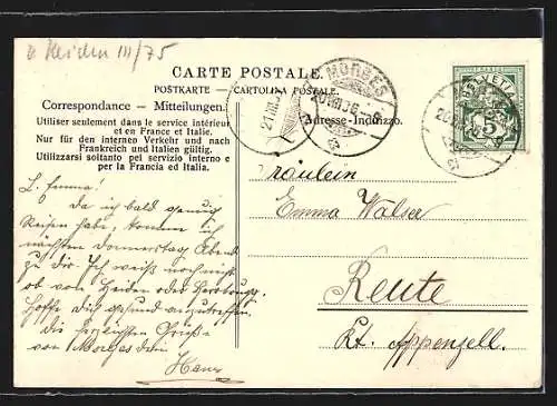 AK Geneve, Strassenbahn passiert das Hotel Suisse, Rue du Mont-Blanc