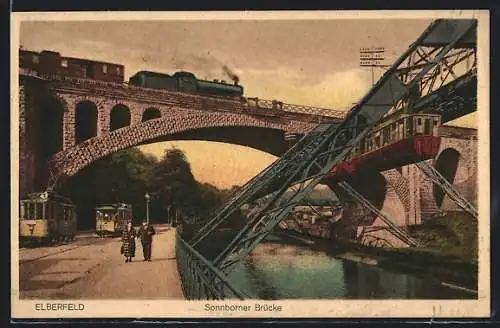 AK Elberfeld, Sonnborner Brücke mit Strassenbahn