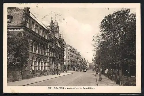 AK Colmar, Avenue de la République, Strassenbahn