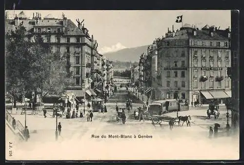 AK Geneve, Rue du Mont-Blanc, Kleinbahn