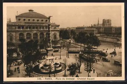 AK Paris, Place du Châtelet, Strassenbahn