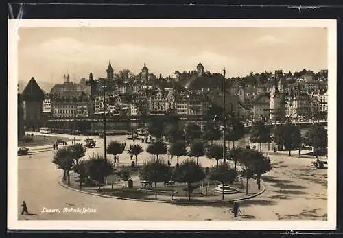 AK Luzern, Bahnhofplatz mit Strassenbahn