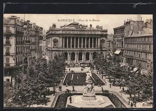 AK Marseille, Place de la Bourse, Strassenbahn