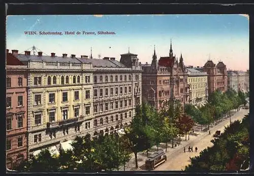 AK Wien, Hotel de France und Sühnhaus am Schotttenring mit Strassenbahn