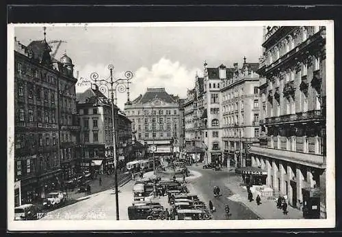 AK Wien, Neuer Markt mit Geschäften und Strassenbahn